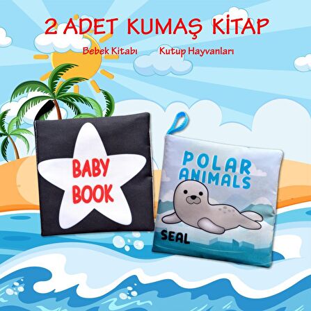 2 Kitap Tox İngilizce Siyah-Beyaz Bebek ve Kutup Hayvanları Kumaş Sessiz Kitap E136 E125 - Bez Kitap , Eğitici Oyuncak , Yumuşak ve Hışırtılı