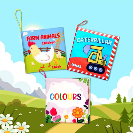 3 Kitap Tox İngilizce Çiftlik Hayvanları , Renkler Ve İş Makineleri Kumaş Sessiz Kitap E119 E118 E129 - Bez Kitap , Eğitici Oyuncak , Yumuşak Ve Hışırtılı