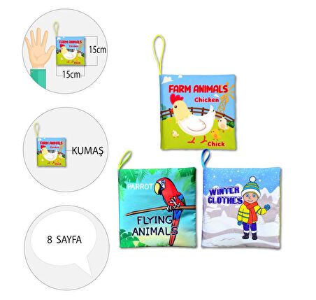 3 Kitap Tox İngilizce Kışlık Giysiler , Uçan ve Çiftlik Hayvanları Kumaş Sessiz Kitap E119 E124 E133 - Bez Kitap , Eğitici Oyuncak , Yumuşak ve Hışırtılı