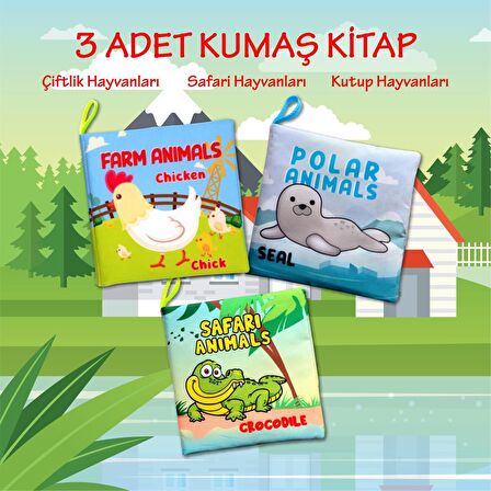 3 Kitap Tox İngilizce Çiftlik Hayvanları , Kutup ve Safari Hayvanları Kumaş Sessiz Kitap E119 E125 E130 - Bez Kitap , Eğitici Oyuncak , Yumuşak ve Hışırtılı