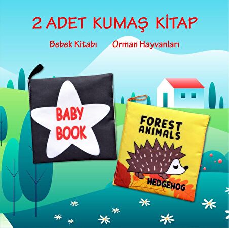 2 Kitap Tox İngilizce Siyah-Beyaz Bebek ve Orman Hayvanları Kumaş Sessiz Kitap E136 E127 - Bez Kitap , Eğitici Oyuncak , Yumuşak ve Hışırtılı