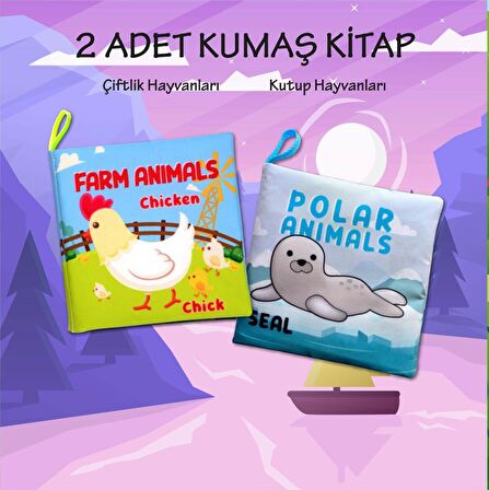 2 Kitap Tox İngilizce Çiftlik Hayvanları ve Kutup Hayvanları Kumaş Sessiz Kitap E125 E119 - Bez Kitap , Eğitici Oyuncak , Yumuşak ve Hışırtılı