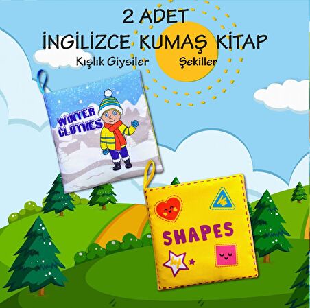 2 Kitap Tox İngilizce Kışlık Giysiler ve Şekiller Kumaş Sessiz Kitap E124 E131 - Bez Kitap , Eğitici Oyuncak , Yumuşak ve Hışırtılı