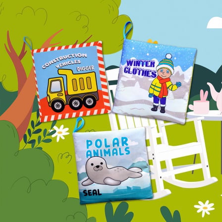 3 Kitap Tox İngilizce İş Makineleri , Kışlık Giysiler Ve Kutup Hayvanları Kumaş Sessiz Kitap E118 E124 E125 - Bez Kitap , Eğitici Oyuncak , Yumuşak Ve Hışırtılı