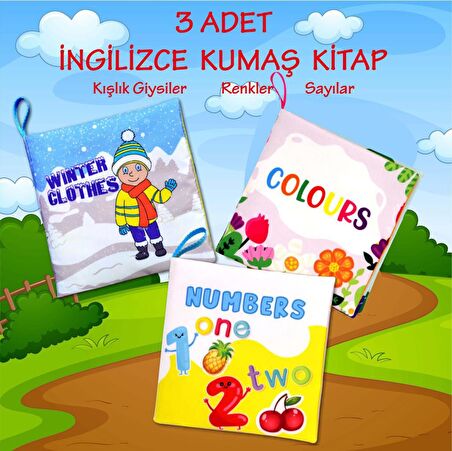 3 Kitap Tox İngilizce Kışlık Giysiler , Renkler ve Rakamlar Kumaş Sessiz Kitap E124 E129 E128  - Bez Kitap , Eğitici Oyuncak , Yumuşak ve Hışırtılı