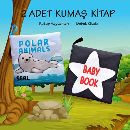 2 Kitap Tox İngilizce Kutup Hayvanları ve Siyah Beyaz Bebek Kumaş Sessiz Kitap E125 E136 - Bez Kitap , Eğitici Oyuncak , Yumuşak ve Hışırtılı