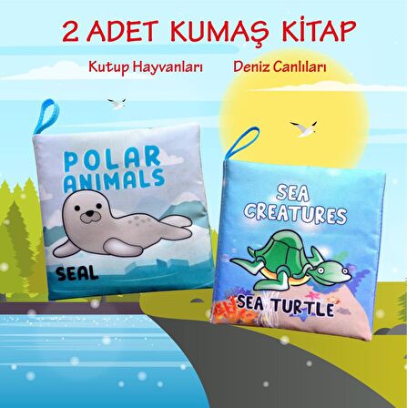 2 Kitap Tox İngilizce Kutup Hayvanları ve Deniz Canlıları Kumaş Sessiz Kitap E125 E122 - Bez Kitap , Eğitici Oyuncak , Yumuşak ve Hışırtılı