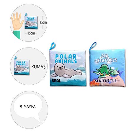 2 Kitap Tox İngilizce Kutup Hayvanları ve Deniz Canlıları Kumaş Sessiz Kitap E125 E122 - Bez Kitap , Eğitici Oyuncak , Yumuşak ve Hışırtılı