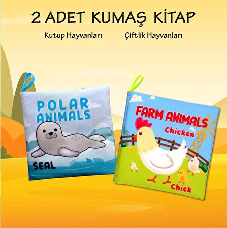 2 Kitap Tox İngilizce Kutup Hayvanları ve Çiftlik Hayvanları Kumaş Sessiz Kitap E125 E119 - Bez Kitap , Eğitici Oyuncak , Yumuşak ve Hışırtılı