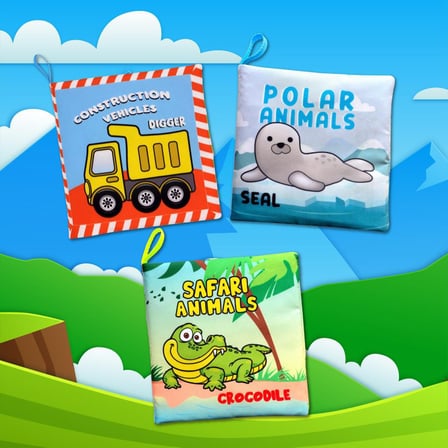 3 Kitap Tox İngilizce İş Makineleri , Kutup Ve Safari Hayvanları Kumaş Sessiz Kitap E125 E118 E130 - Bez Kitap , Eğitici Oyuncak , Yumuşak Ve Hışırtılı