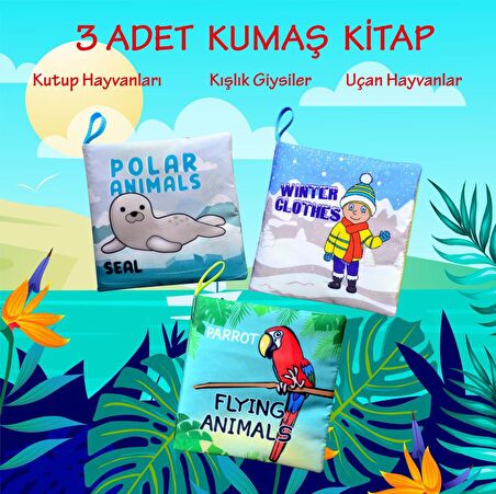 3 Kitap Tox İngilizce Kutup Hayvanları , Uçan Hayvanlar ve Kışlık Giysiler Kumaş Sessiz Kitap E124 E125 E133 - Bez Kitap , Eğitici Oyuncak , Yumuşak ve Hışırtılı