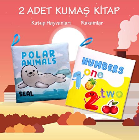 2 Kitap Tox İngilizce Kutup Hayvanları ve Rakamlar Kumaş Sessiz Kitap E125 E28 - Bez Kitap , Eğitici Oyuncak , Yumuşak ve Hışırtılı