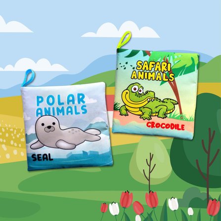2 Kitap Tox İngilizce Kutup Hayvanları ve Safari Hayvanları Kumaş Sessiz Kitap E125 E130 - Bez Kitap , Eğitici Oyuncak , Yumuşak ve Hışırtılı