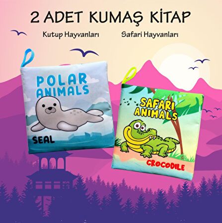 2 Kitap Tox İngilizce Kutup Hayvanları ve Safari Hayvanları Kumaş Sessiz Kitap E125 E130 - Bez Kitap , Eğitici Oyuncak , Yumuşak ve Hışırtılı