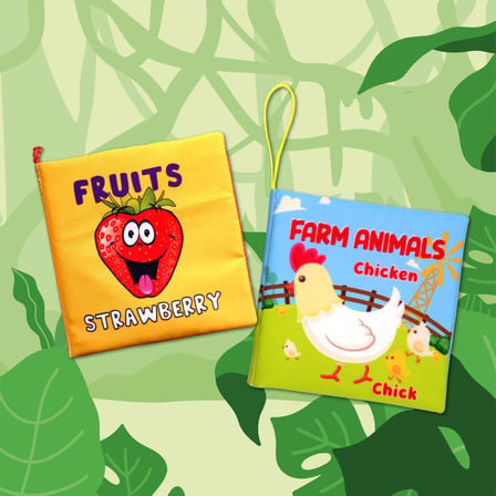 2 Kitap Tox İngilizce Meyveler ve Çiftlik Hayvanları Kumaş Sessiz Kitap E126 E119 - Bez Kitap , Eğitici Oyuncak , Yumuşak ve Hışırtılı