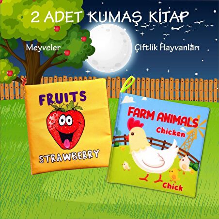 2 Kitap Tox İngilizce Meyveler ve Çiftlik Hayvanları Kumaş Sessiz Kitap E126 E119 - Bez Kitap , Eğitici Oyuncak , Yumuşak ve Hışırtılı