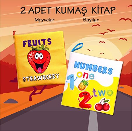 2 Kitap Tox İngilizce Meyveler ve Rakamlar Kumaş Sessiz Kitap E126 E128 - Bez Kitap , Eğitici Oyuncak , Yumuşak ve Hışırtılı