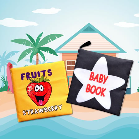 2 Kitap Tox İngilizce Meyveler ve Siyah - Beyaz Bebek Kumaş Sessiz Kitap E126 E136 - Bez Kitap , Eğitici Oyuncak , Yumuşak ve Hışırtılı