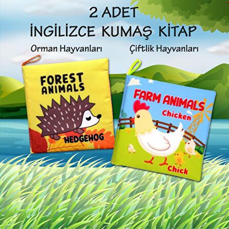 2 Kitap Tox İngilizce Orman Hayvanları ve Çiftlik Hayvanları Kumaş Sessiz Kitap E127 E119 - Bez Kitap , Eğitici Oyuncak , Yumuşak ve Hışırtılı