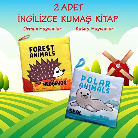 2 Kitap Tox İngilizce Orman Hayvanları ve Kutup Hayvanları Kumaş Sessiz Kitap E127 E125 - Bez Kitap , Eğitici Oyuncak , Yumuşak ve Hışırtılı