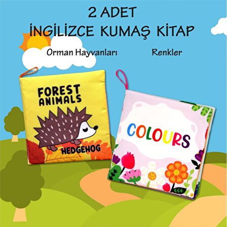 2 Kitap Tox İngilizce Orman Hayvanları ve Renkler Kumaş Sessiz Kitap E127 E129 - Bez Kitap , Eğitici Oyuncak , Yumuşak ve Hışırtılı