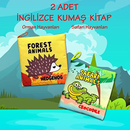 2 Kitap Tox İngilizce Orman Hayvanları ve Safari Hayvanları Kumaş Sessiz Kitap E127 E130 - Bez Kitap , Eğitici Oyuncak , Yumuşak ve Hışırtılı