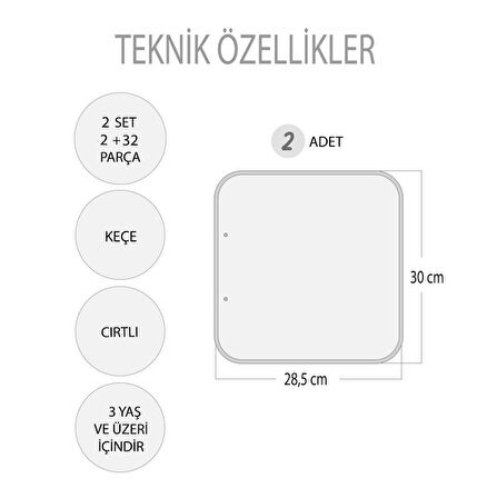 2 Set - 27 Parça Tox Banyo ve Yatak Odası Keçe Cırtlı Aktivite Sayfası - Çocuk Etkinlik , Eğitici Oyuncak