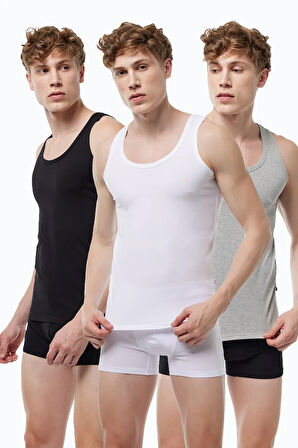 Erkek 3 lü Beyaz Modal Atlet 3M008