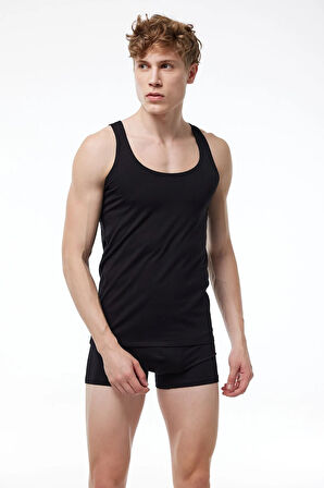 Erkek 2 Adet Siyah İnce Askılı İz Yapmayan Modal Atlet 013