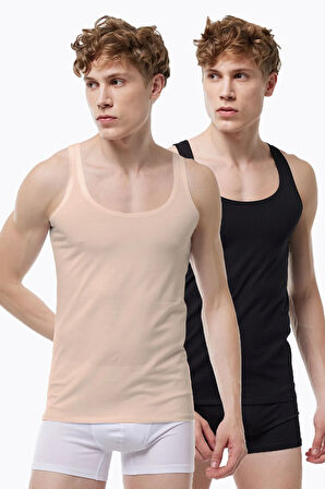 Erkek 2 Adet Siyah İnce Askılı İz Yapmayan Modal Atlet 013