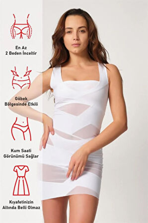 Beyaz 2934 Toparlayıcı Elbise Lazer Korse