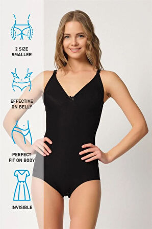 Siyah 2821 Balenli Double Boy Slip Lazer Korse