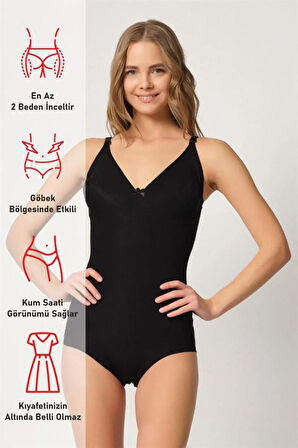 Siyah 2821 Balenli Double Boy Slip Lazer Korse
