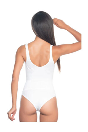 Kadın Beyaz Dikişsiz Kalın Askılı Slip Korse