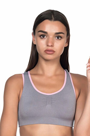 4024 Kadın Sporcu Büstiyer Sütyen Gri/pembe