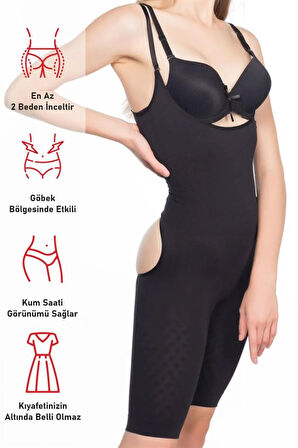 Siyah 2038 Popo Ve Göğsü Açık Paçalı Boy Korse