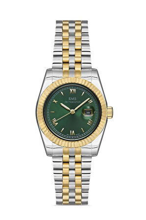 Rms Zeitmeister RMS.1.AG1350.14 Takvimli Romen Rakamlı 5 Atm Suya Dayanıklı Çelik Kasa Metalik-Altın Renk Kadın Kol Saati