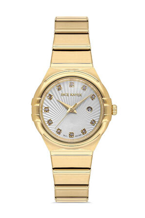 Dice Kayek DK.1.AG1368.07 Taşlı Tasarım Çelik Kordon Çelik Kasa 5 ATM Suya Dayanıklı Altın Renk Kadın Kol Saati
