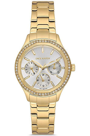 Dice Kayek DK.1.AG1375.03 Taşlı Tasarım Çelik Kordon Çelik Kasa 5 ATM Suya Dayanıklı Altın Renk Kadın Kol Saati