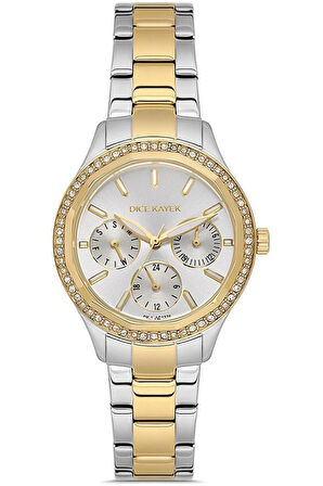 Dice Kayek DK.1.AG1375.04 Taşlı Tasarım Çelik Kordon Çelik Kasa 5 ATM Suya Dayanıklı Metalik-Altın Renk Kadın Kol Saati