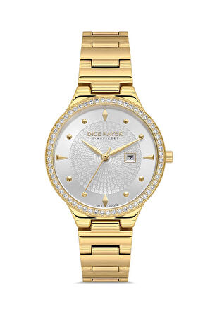 Dice Kayek DK.1.AG1372.GA2-06 Taşlı Tasarım Çelik Kordon Çelik Kasa 5 ATM Suya Dayanıklı Altın Renk Kadın Kol Saati