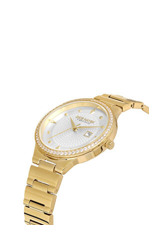 Dice Kayek DK.1.AG1372.GA2-06 Taşlı Tasarım Çelik Kordon Çelik Kasa 5 ATM Suya Dayanıklı Altın Renk Kadın Kol Saati