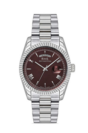 Rms Zeitmeister RMS.1.AG1641.06 Romen Rakamlı Kristal Camlı Çelik Kordon Çelik Kasa 5 ATM Suya Dayanıklı Metalik Renk Erkek Kol Saati