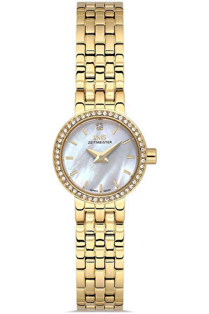 RMS Zeitmeister RMS.1.AG1602.06 Minimal Taşlı Tasarım Safir Camlı Çelik Kordon Çelik Kasa 5 ATM Suya Dayanıklı Altın Renk Kadın Kol Saati