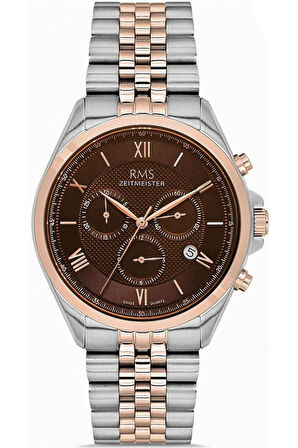 Rms Zeitmeister RMS.1.AG1598.09 Tüm Fonksiyonlar Aktif Safir Cam Çelik Kordon Çelik Kasa 5 ATM Suya Dayanıklı Metalik-Rose Renk Erkek Kol Saati