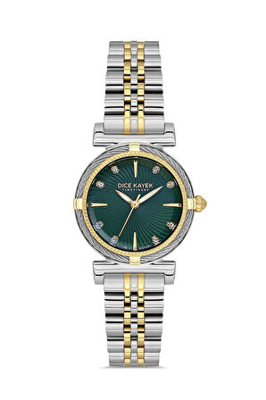Dice Kayek DK.1.AG1401.03 Taşlı Tasarım Çelik Kordon Çelik Kasa 5 ATM Suya Dayanıklı Metalik-Altın Renk Kadın Kol Saati