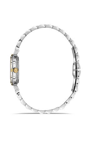 Dice Kayek DK.1.AG1401.03 Taşlı Tasarım Çelik Kordon Çelik Kasa 5 ATM Suya Dayanıklı Metalik-Altın Renk Kadın Kol Saati