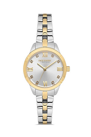 Dice Kayek DK.1.AG1410.05 Taşlı Tasarım Çelik Kordon Çelik Kasa 5 ATM Suya Dayanıklı Metalik-Altın Renk Kadın Kol Saati