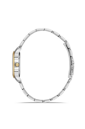 Dice Kayek DK.1.AG1410.05 Taşlı Tasarım Çelik Kordon Çelik Kasa 5 ATM Suya Dayanıklı Metalik-Altın Renk Kadın Kol Saati