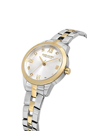 Dice Kayek DK.1.AG1410.05 Taşlı Tasarım Çelik Kordon Çelik Kasa 5 ATM Suya Dayanıklı Metalik-Altın Renk Kadın Kol Saati